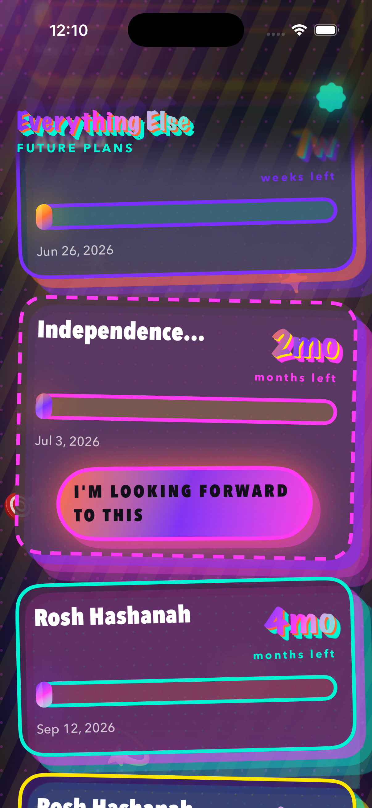 Choose what matters screen in the Looking Forward iOS app