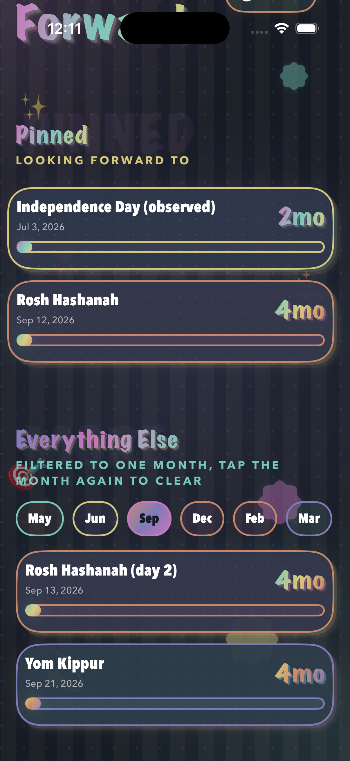 Filter the future screen in the Looking Forward iOS app