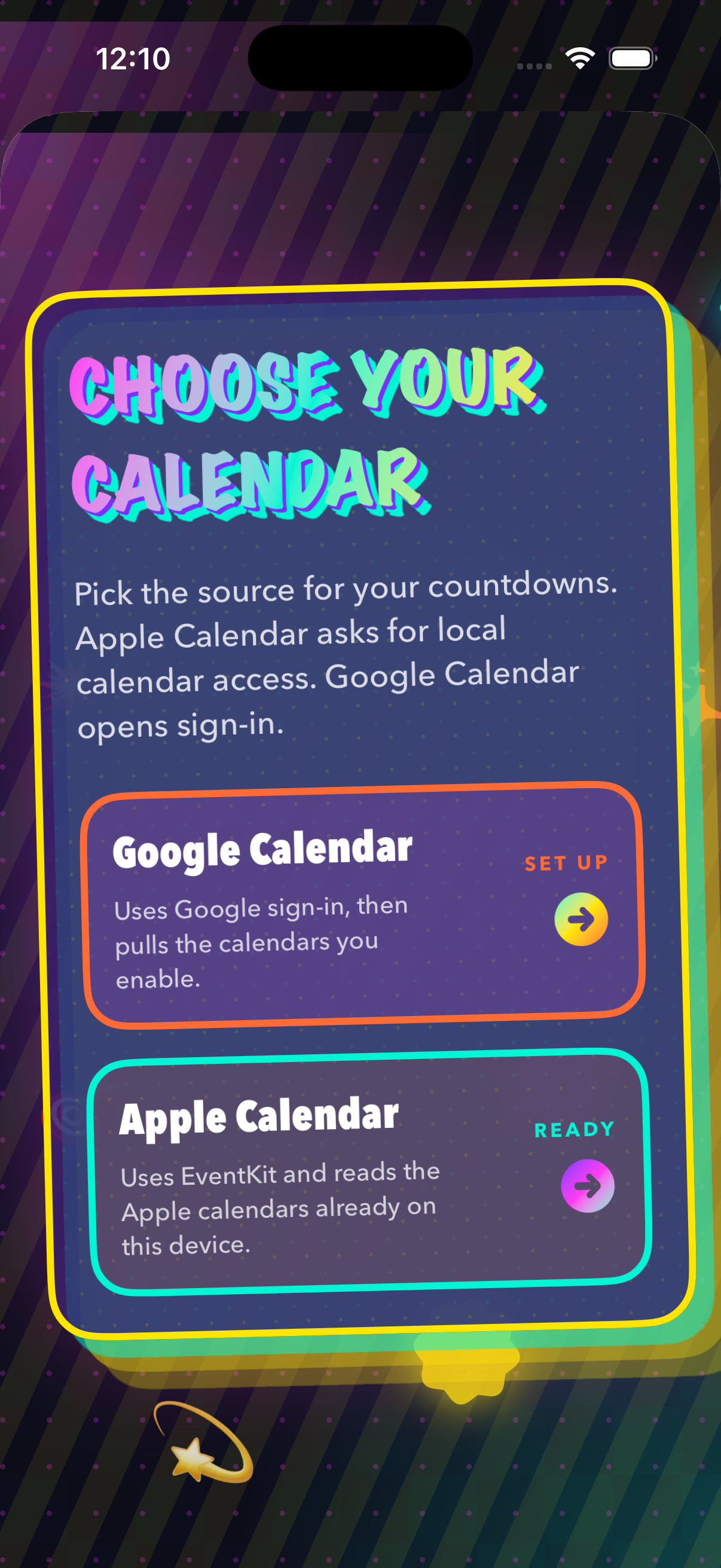 Google or Apple screen in the Looking Forward iOS app