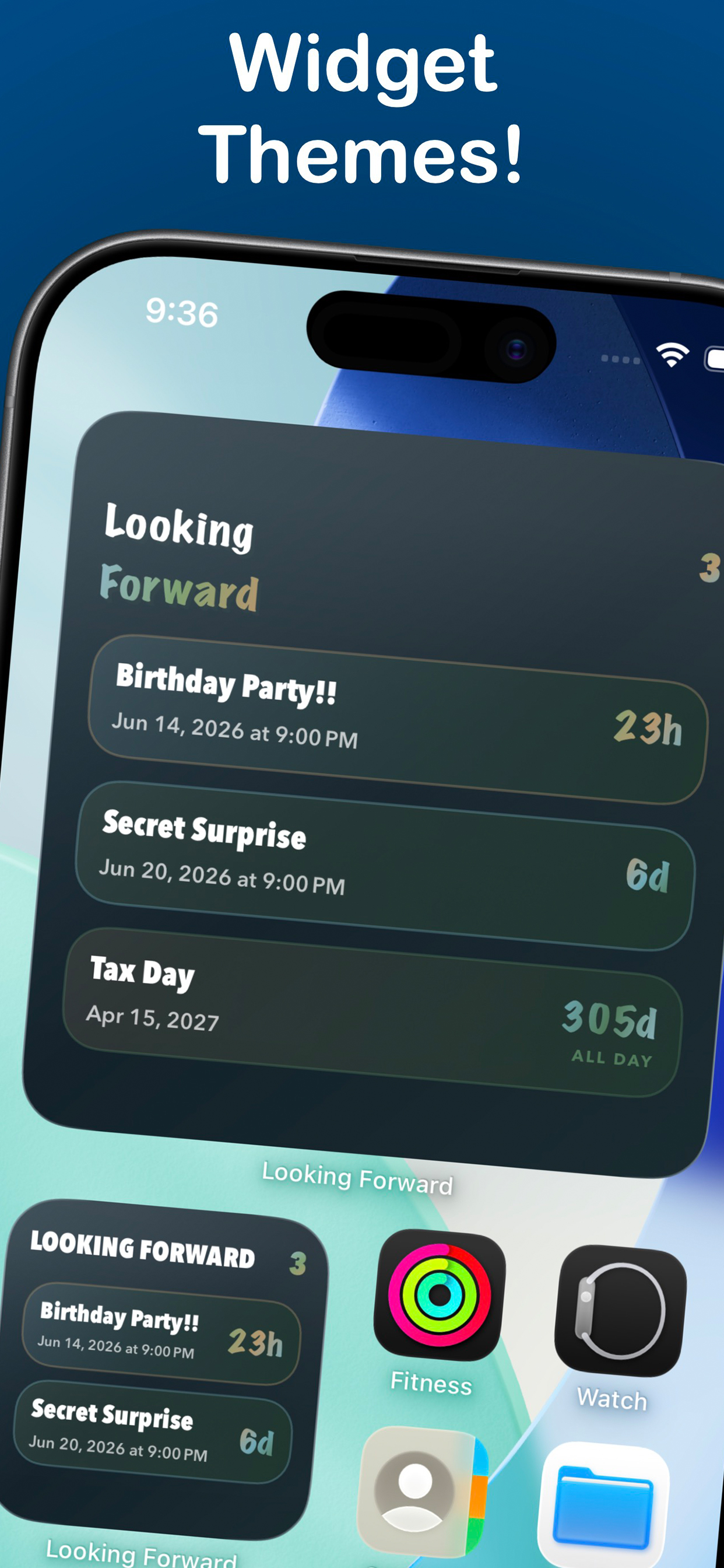 Widgets got dressed up screen in the Looking Forward iOS app